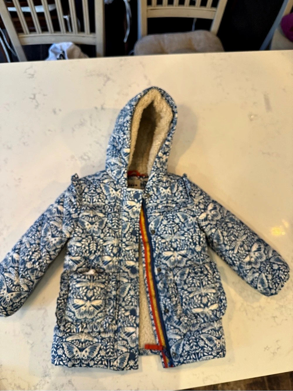 Boden Kids Floral Hooded Jacket in Blue & White